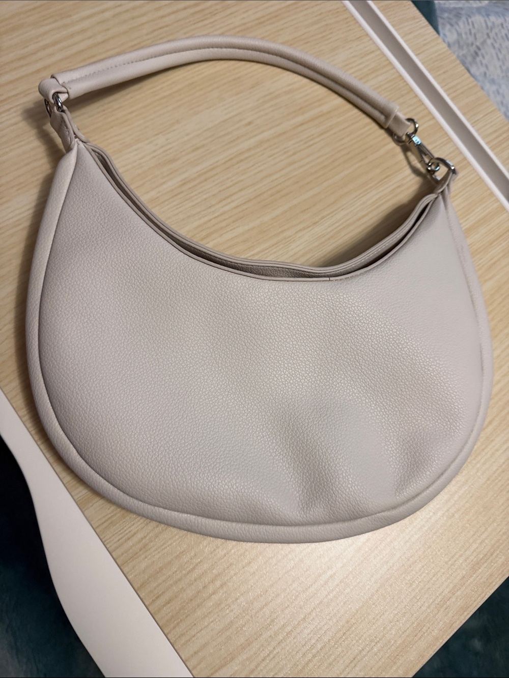 BCBG Pebbled Crescent Shoulder Bag in Light Taupe